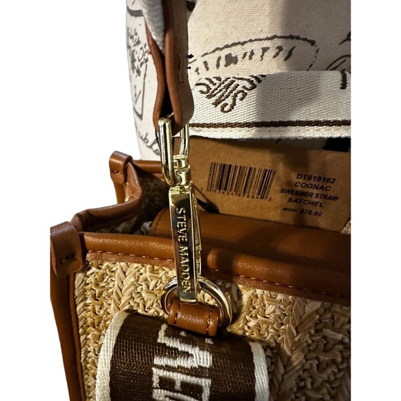 Steve Madden Cognac BWEBBER Straw Satchel Hand Bag Tik Tok Crossbody Bag NWT - Picture 14 of 16